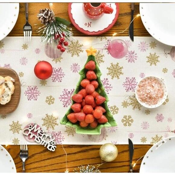 Soft‎ Pink Santa Christmas Table Runner 72"x13" Trees Merry Christmas - Picture 4 of 6